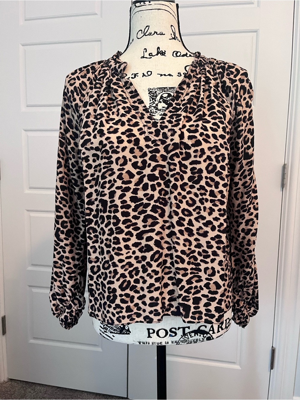 Zadig & Voltaire Beige and Black Leopard Print V-Neck Blouse
